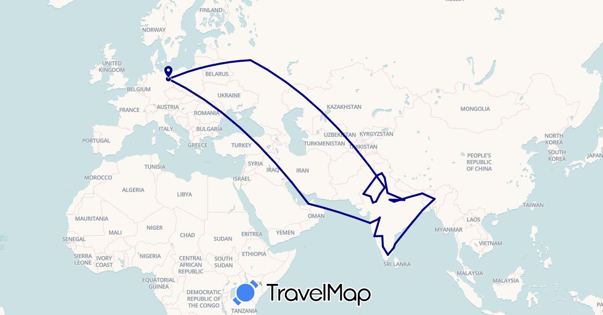 TravelMap itinerary: driving in United Arab Emirates, Germany, India, Russia (Asia, Europe)